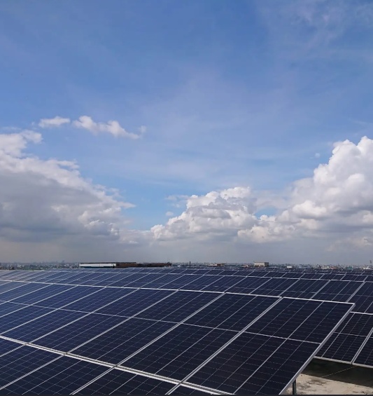 Solar panels installed on a factory roof